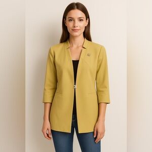 Pizara Chartreuse Yellow Blazer Vintage Minimalist Open Front Jacket Size 42